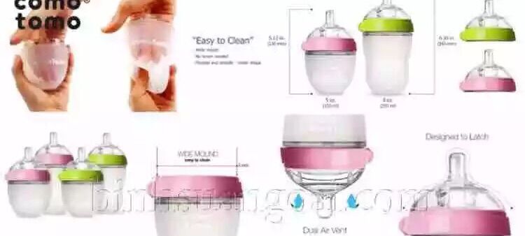 Combo 2 bình sữa comotomo, bình 150ml (núm 1 tia) và bình 250ml ( núm 2 tia) màu hồng.