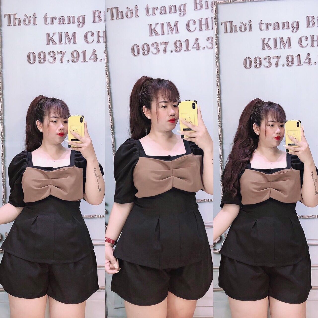 (SHOP TÁO ĐỎ BIGSIZE 50kg-90kg) Set áo peplum nơ mix short - SNO