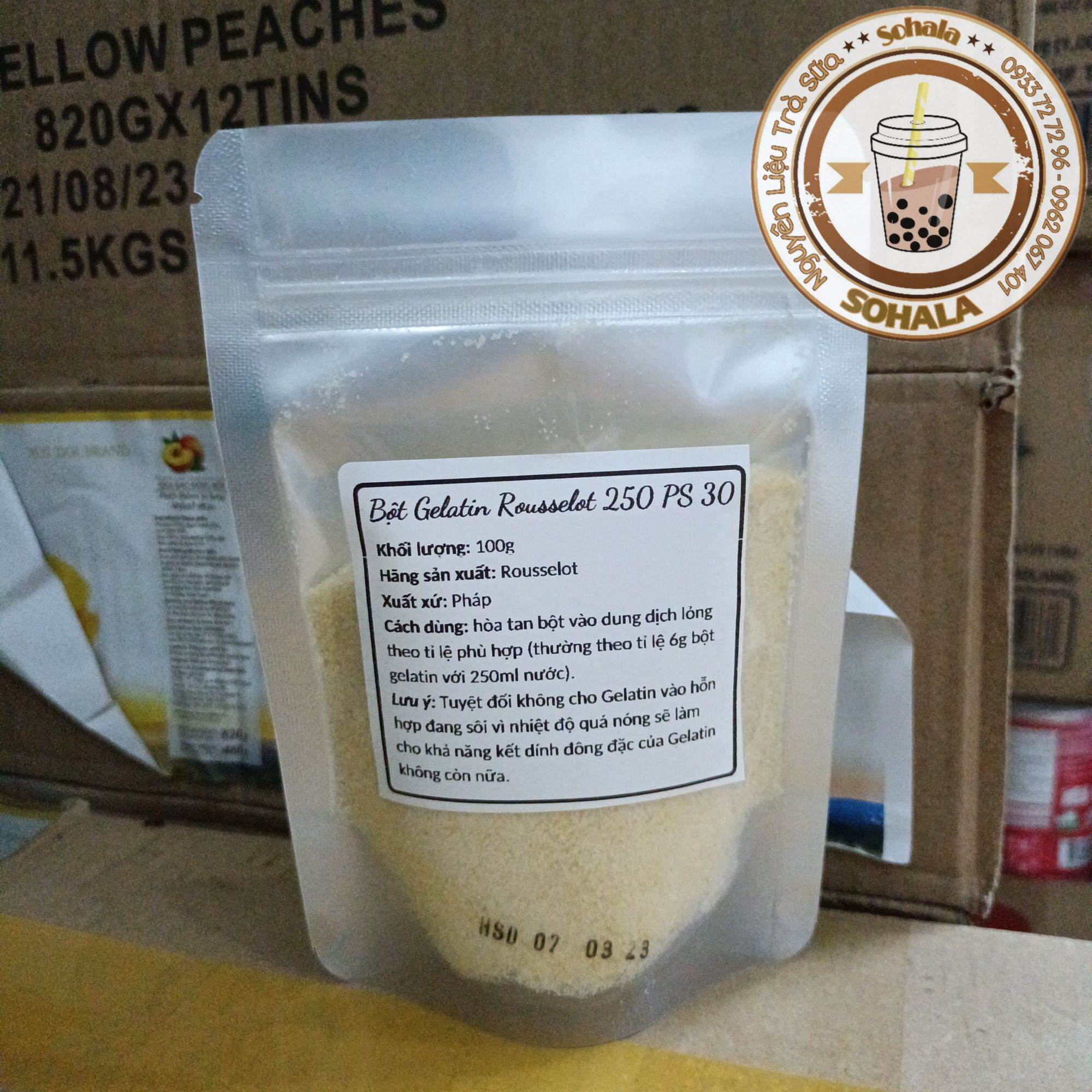 Bột Gelatin Rousselot Pháp A250 túi 100g - nguyên liệu nấu chè Khúc bạch