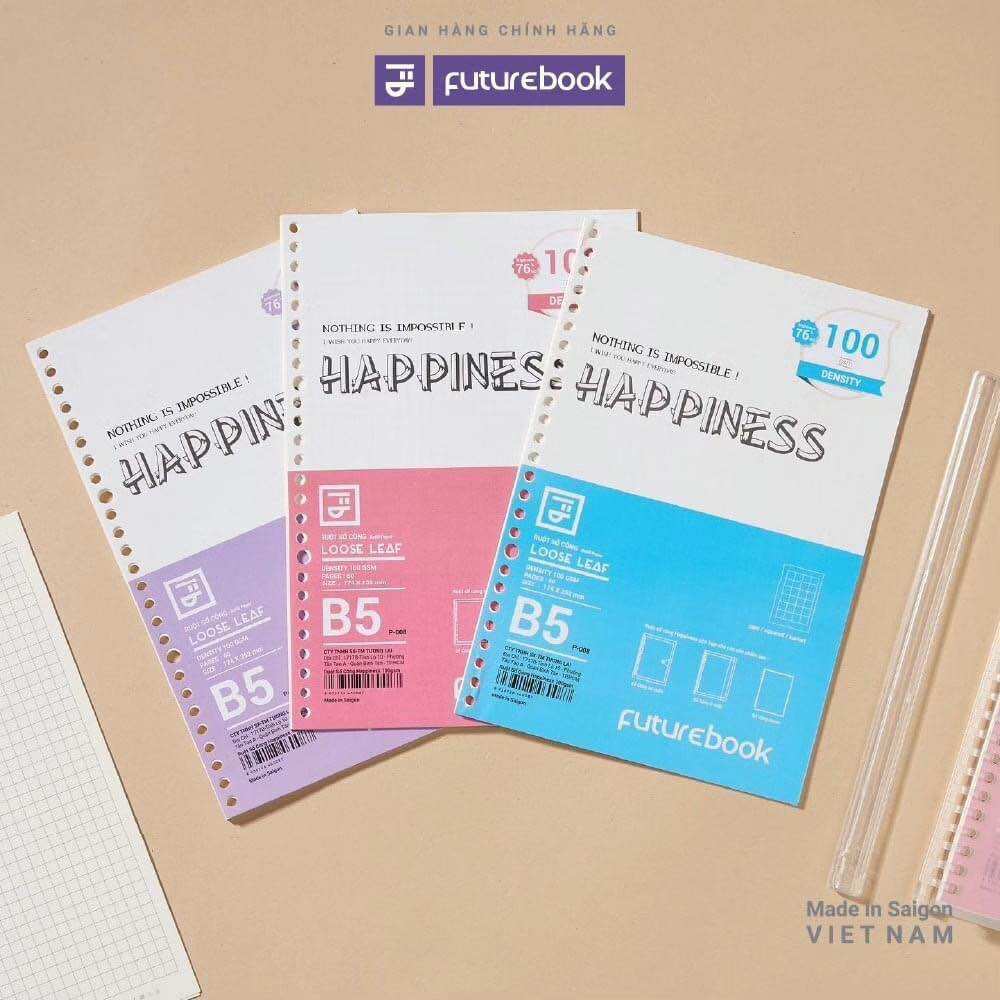 Giấy Refill ruột sổ còng Binder Happiness B5 26 chấu dòng kẻ caro chấm dot kẻ ngang cornell, làm sổ tay Planner, văn phòng phẩm FUTUREBOOK