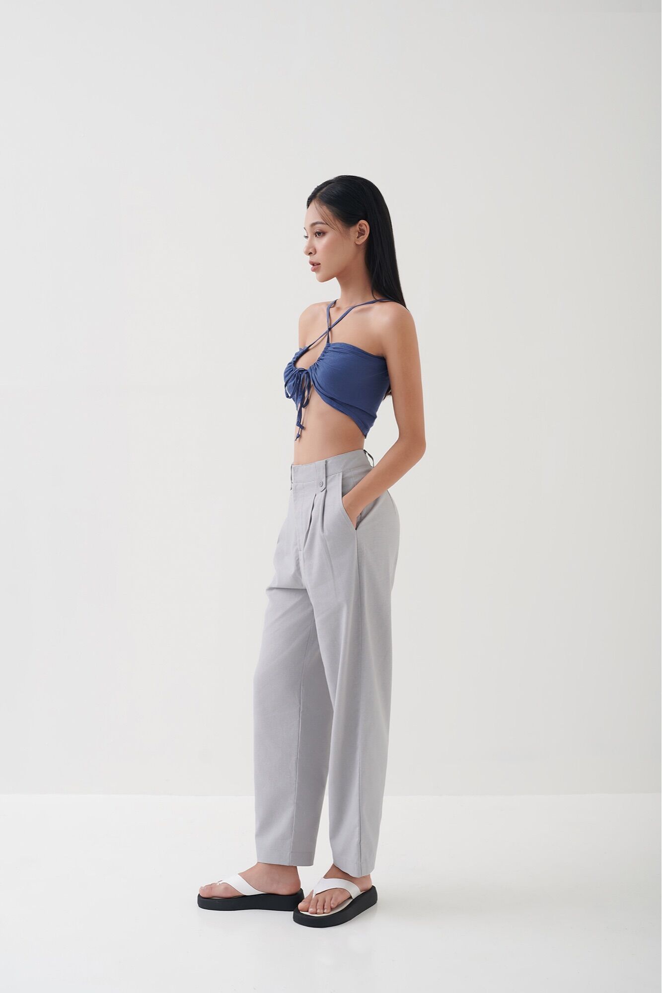 AMEGON Quần baggy linen GRAY PANTS