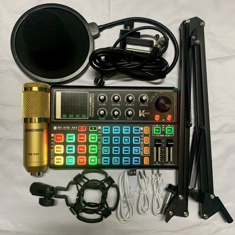 Combo Chọn Bộ Hát Thu Âm Livestream BM900-Cạc K300 Chân+Lọc+dây kết nối đầy đủ bảo hành 6 tháng