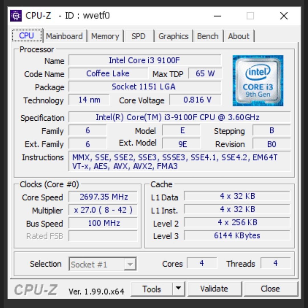 Chíp Intel core I3 9100F giá rẻ chạy tốt