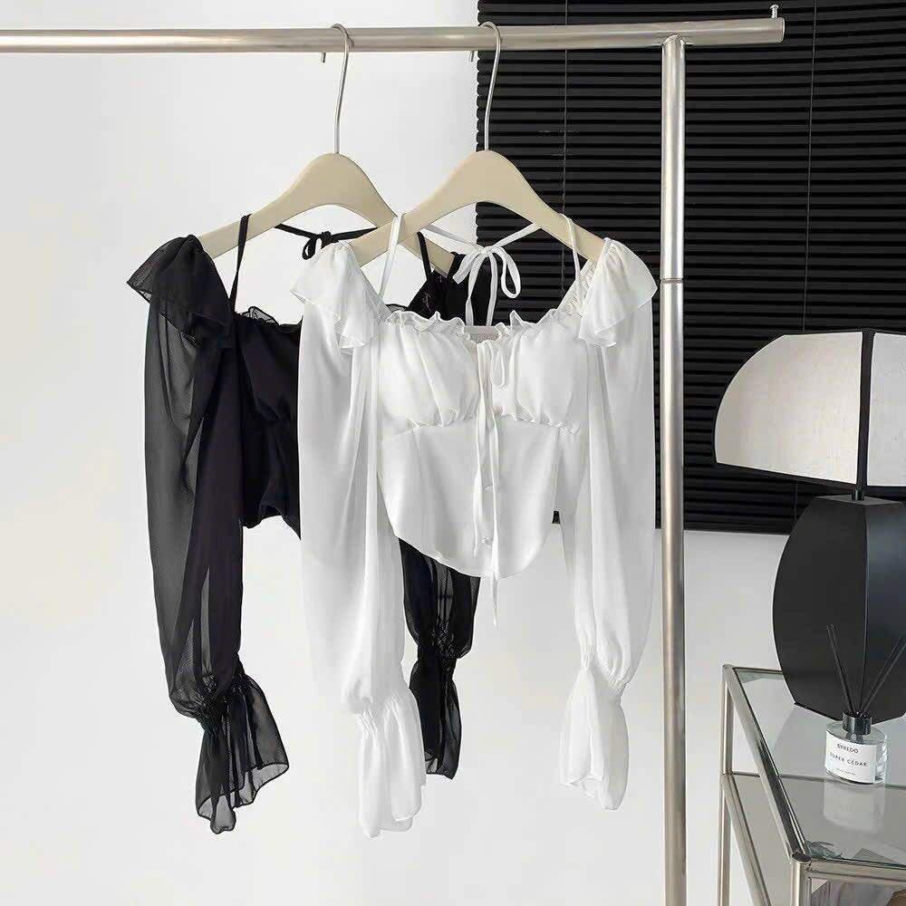 Áo Croptop Yếm Bèo Tay Dài Vạt Bầu