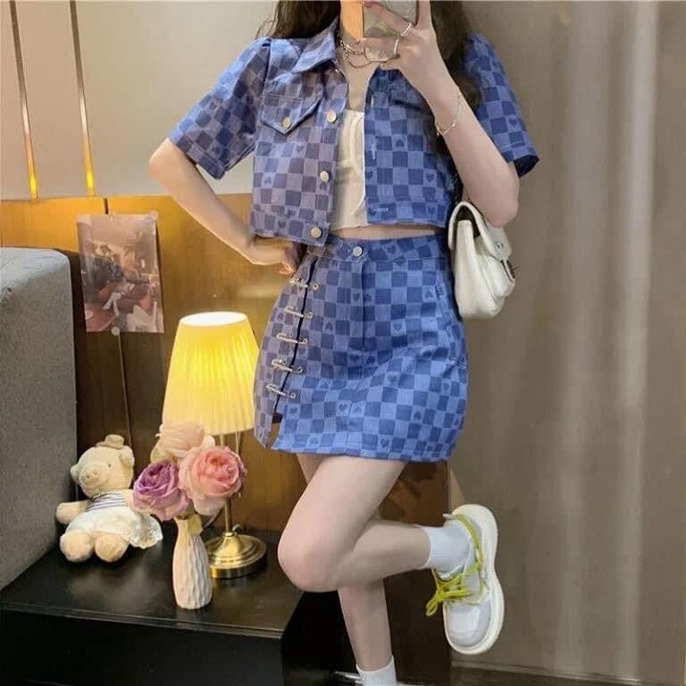(SHOP TÁO ĐỎ BIGSIZE 50kg đến 90kg) set áo + chân váy trẻ trung