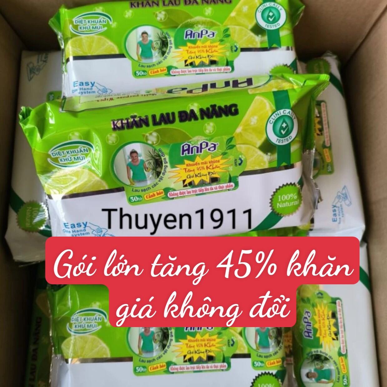 Combo 5 gói khăn ướt lau bếp AnPa 50 tờ khổ to (gói lớn tăng 45% khăn)