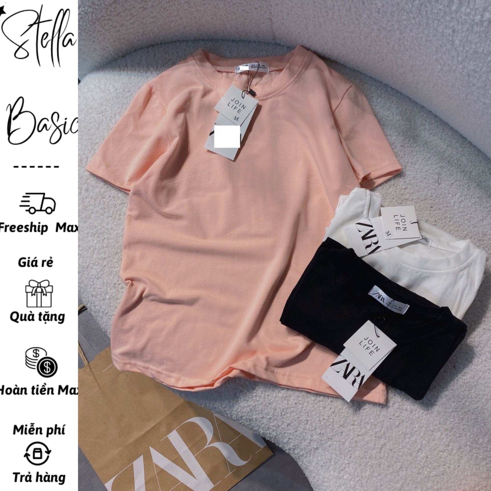 Áo thun nữ cổ tròn co giãn dáng basic mặc 4 mùa, combo 3 áo thun zr nhiều màu chất cotton