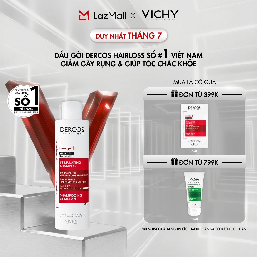 Dầu gội dưỡng tóc, giãm gãy rụng tóc Vichy Laboratoires Dercos Technique Stimulating shampoo complements anti-hair loss treatments 200ml