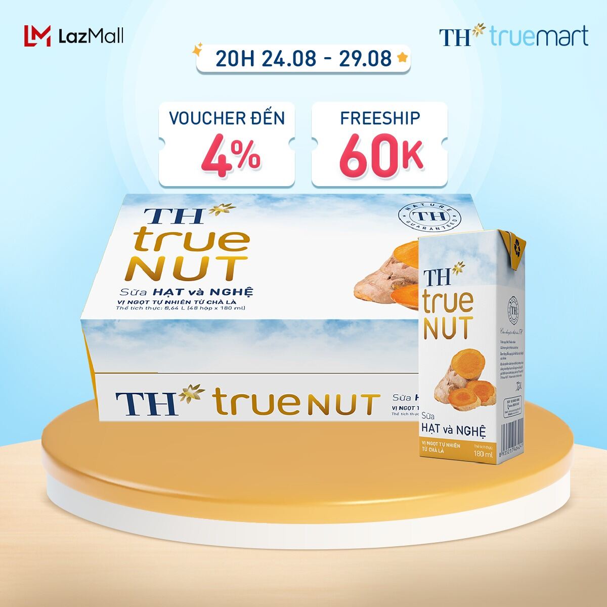 Thùng 48 hộp sữa hạt và nghệ TH true NUT 180 ml (180 ml x 48)