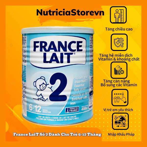 Sữa France lait số 2 Hộp 900g cho trẻ 6-12 tháng Phát triển hệ xương phát triển trí não và cân nặng