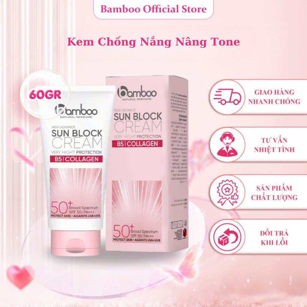 Kem Chống Nắng Bamboo Nâng Tông Dưỡng Da Trắng Sáng Lâu Trôi Che Khuyết Điểm SPF50+ PA+++ 60ml