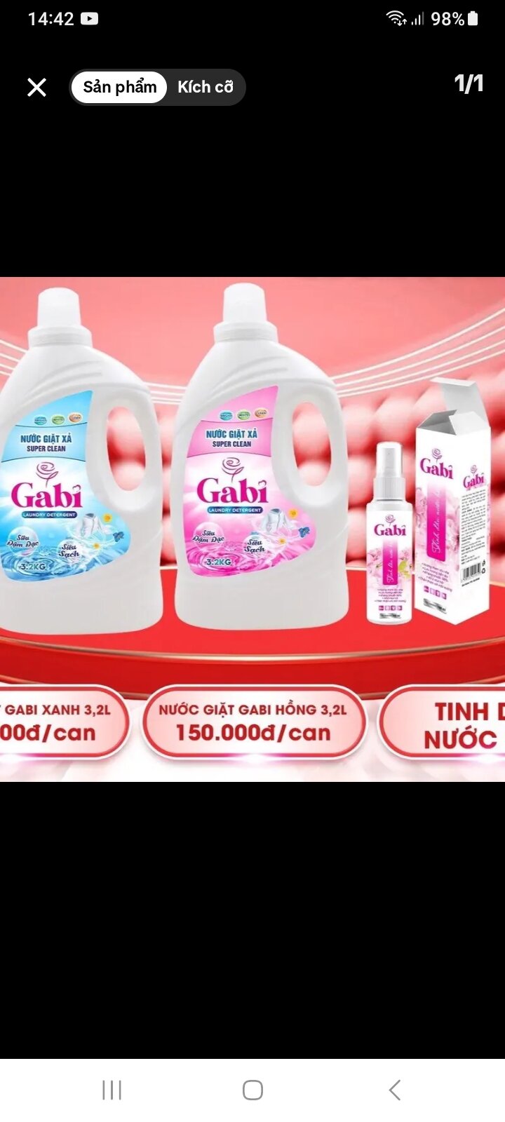 cobo nước giặt gabi.  giặt xả lưu hương lâu. cho hiệu giặt là