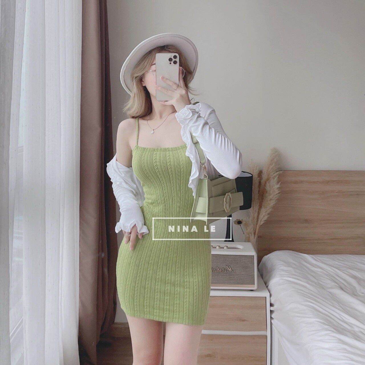 Đầm 2 dây ôm body len gân xịn sò