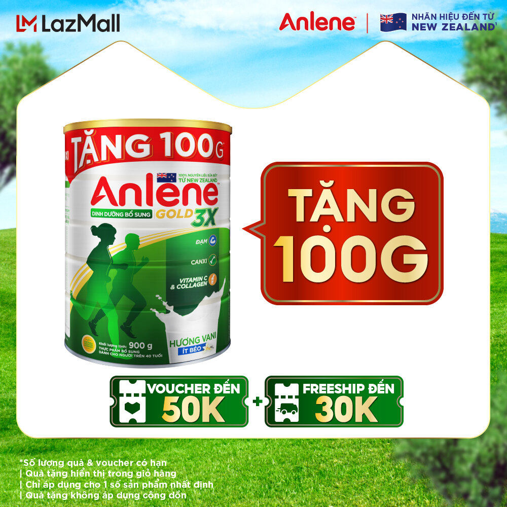 [GIẢM 12% ĐẾN 100K + TẶNG THÊM 100G] Lon sữa bột Anlene Gold 3X Vanilla 800g