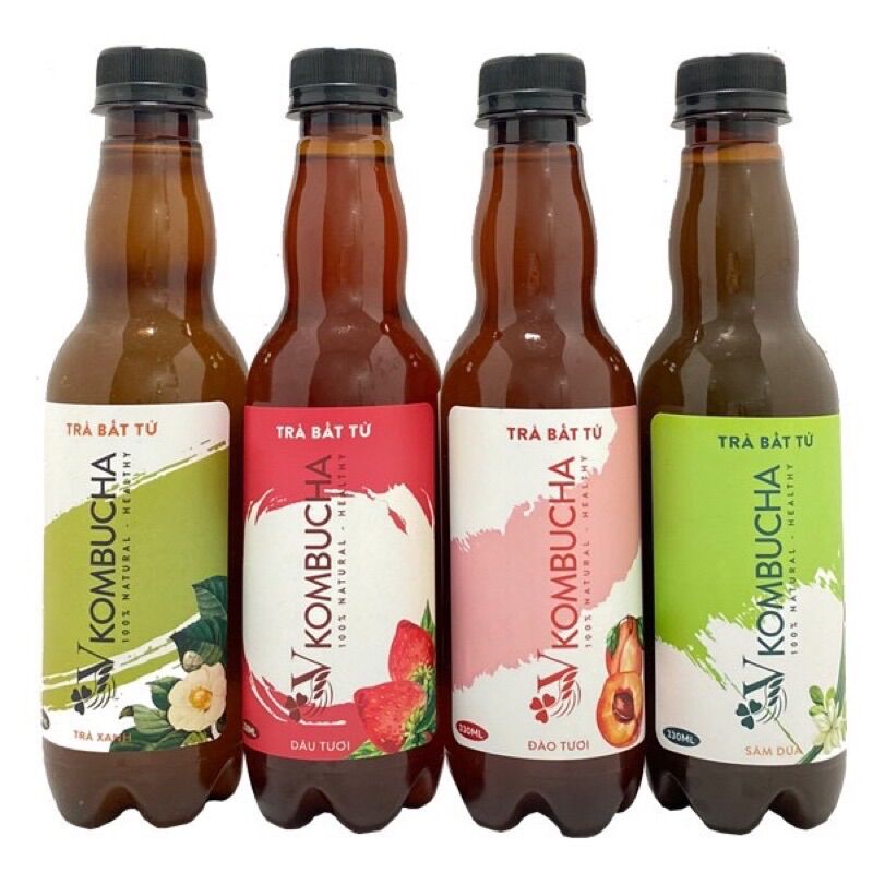 Combo trà kombucha 4 vị: dâu, đào, sâm dứa, trà xanh