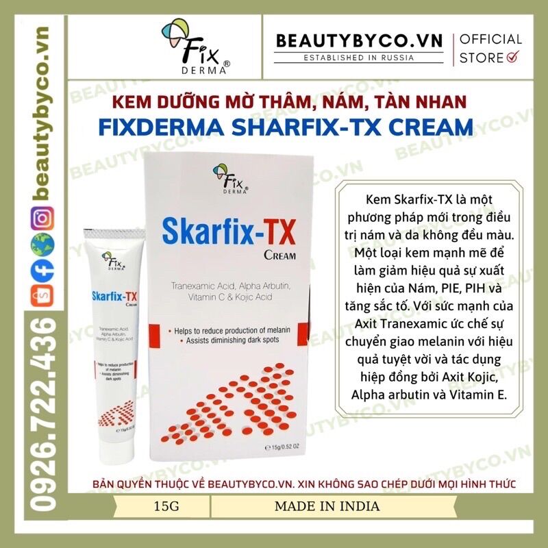 Kem làm trắng da Fixderma Skarfix-TX giúp sáng damờ thâmnámtàn nhansẹo mụnđiều chỉnh sắc tố da tuýp 15G