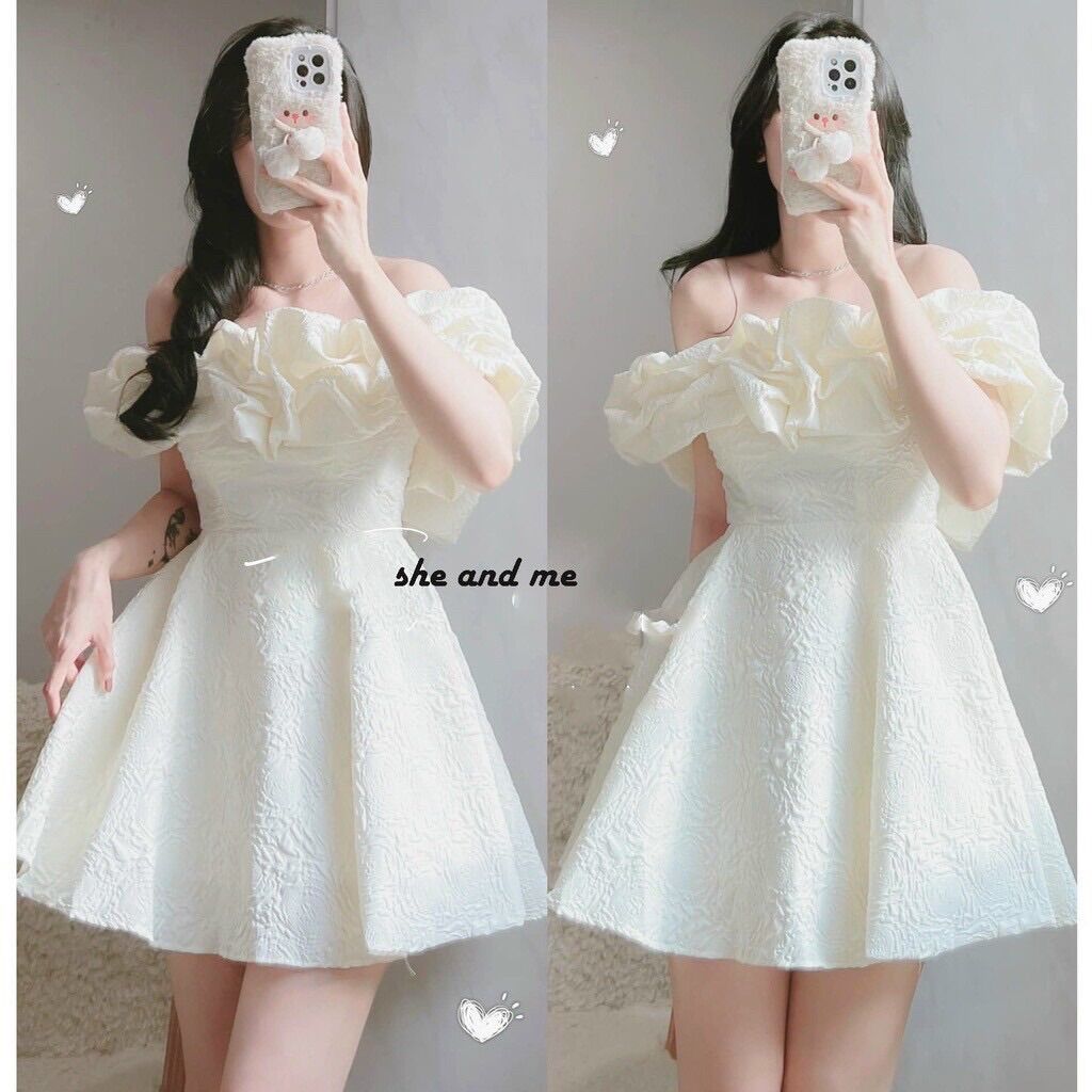Style # đầm kiểu trễ vai tay phùng from dưới 50kg