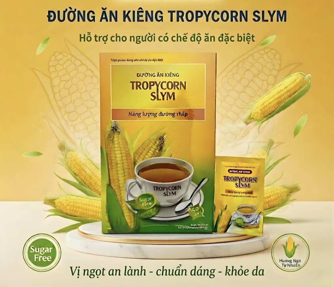 Đường Ăn Kiêng TROPYCORN SLYM (Hộp 50 gói) - Chất tạo ngọt nhân tạo - Hỗ trợ người có chế độ ăn đặc biệt