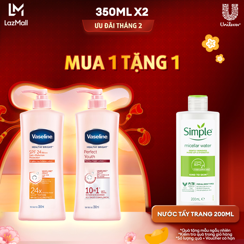 Combo 2 Sữa Dưỡng Thể Dưỡng Ẩm Vaseline Sáng Da Chống Nắng Toàn Spf24pa++ & Sáng Da Perfect Youth Cải Thiện Nếp Nhăn 350ml