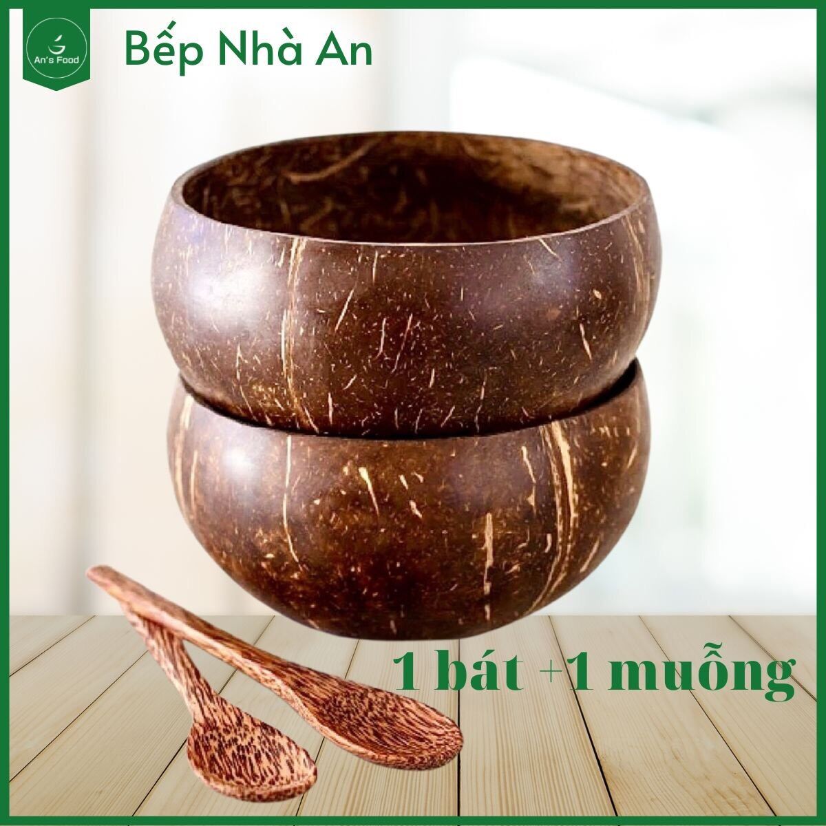 Bộ tô + muỗng gáo dừa ăn Granola loại lớn