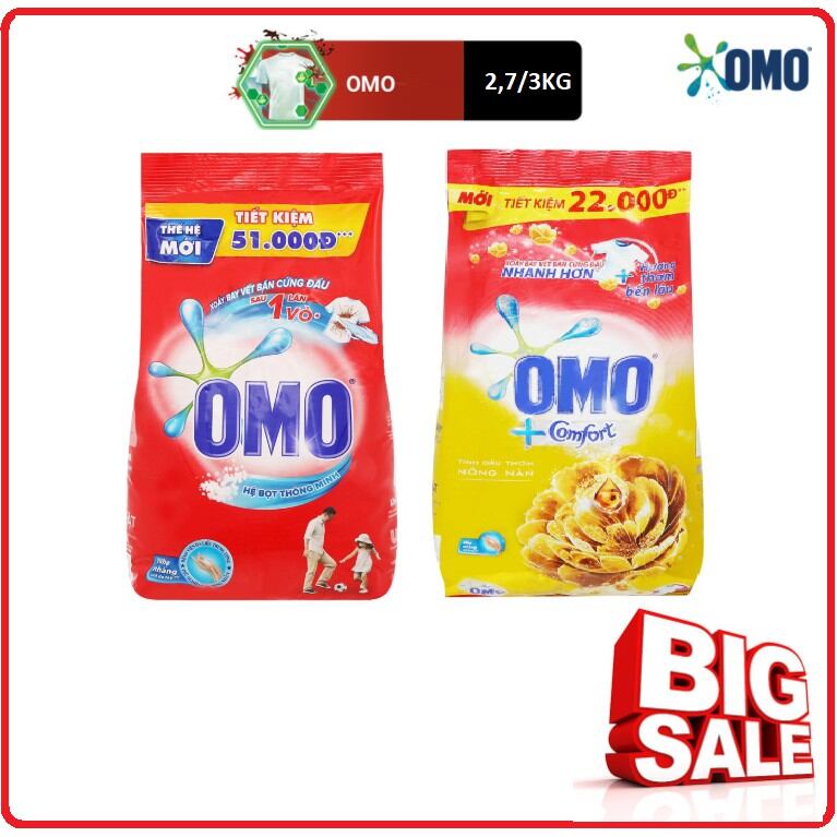 Bột giặt omo 3kg/2,7 kg + comfort