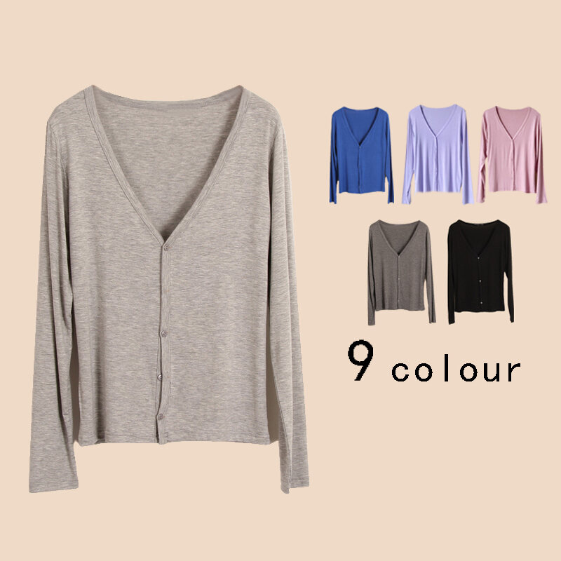 Áo Khoác Mỏng Điều Hòa Cardigan Mẫu Ngắn Dài Tay Cotton Modal Dễ Phối Màu Trơn Phong Cách Hàn Quốc Á