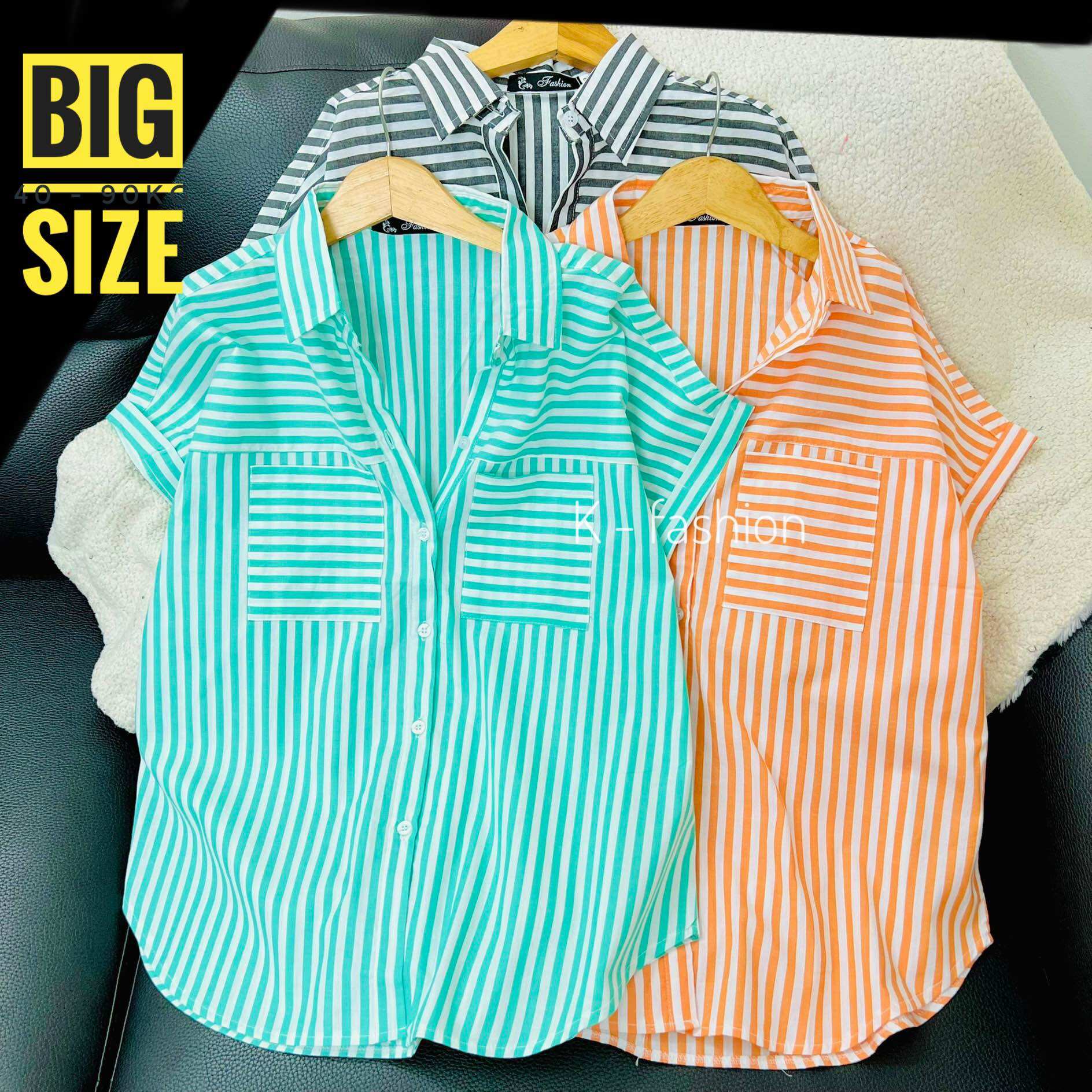 Áo sơ mi nữ sọc cotton ngắn tay - 45 -90kg bigsize