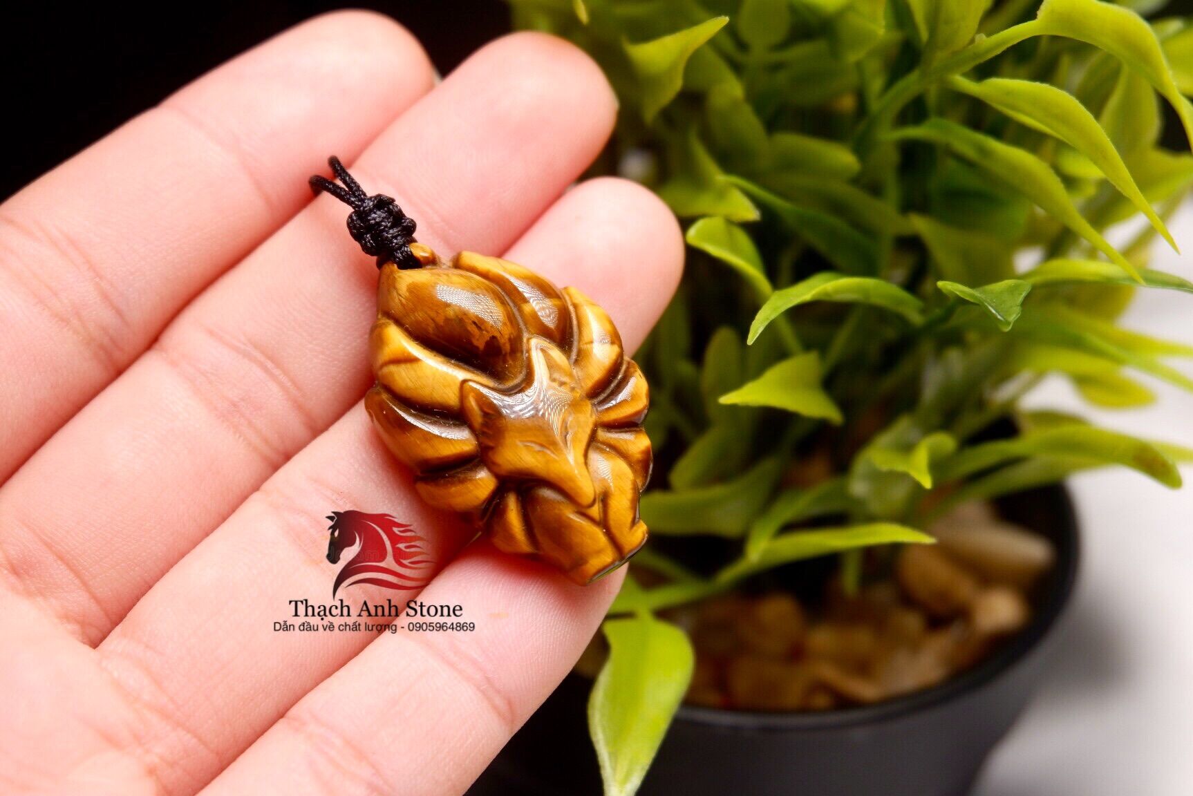 Mặt dây chuyền hồ ly thạch anh mắt hồ vàng đồng tâm
