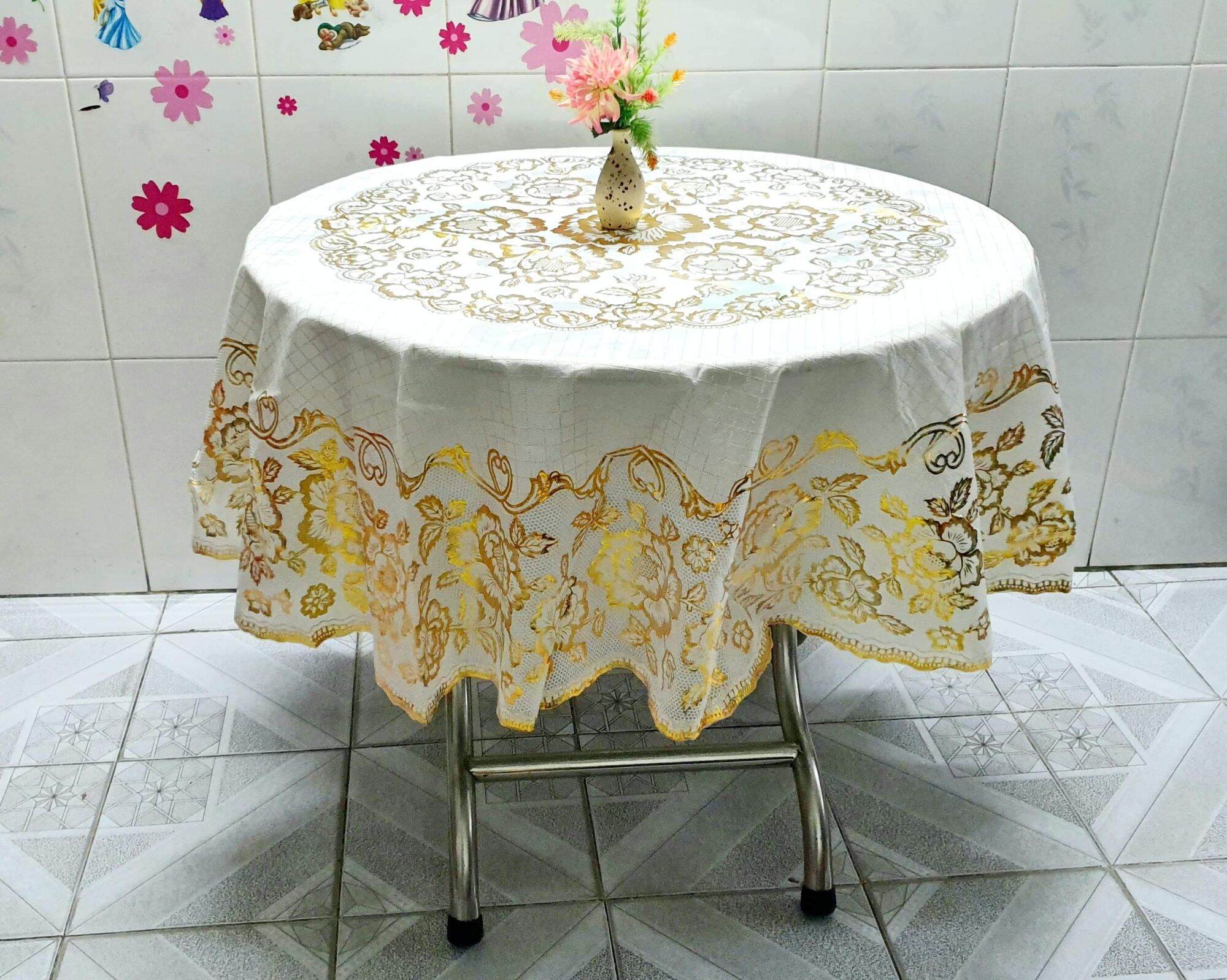 [HCM]Khăn trải bàn tròn họa tiết hoa 3D sang trọng kích thước 1m5