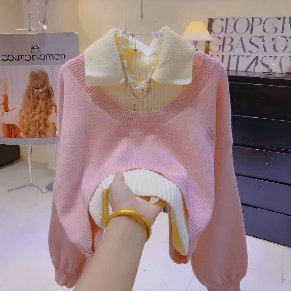 Áo Len Dệt Kim Tay Dài Cổ Polo Thời Trang Thu Đông Cao Cấp Dành Cho Nữ Áo Len Cardigan Hai Mảnh Thời Trang Hợp Thời Trang