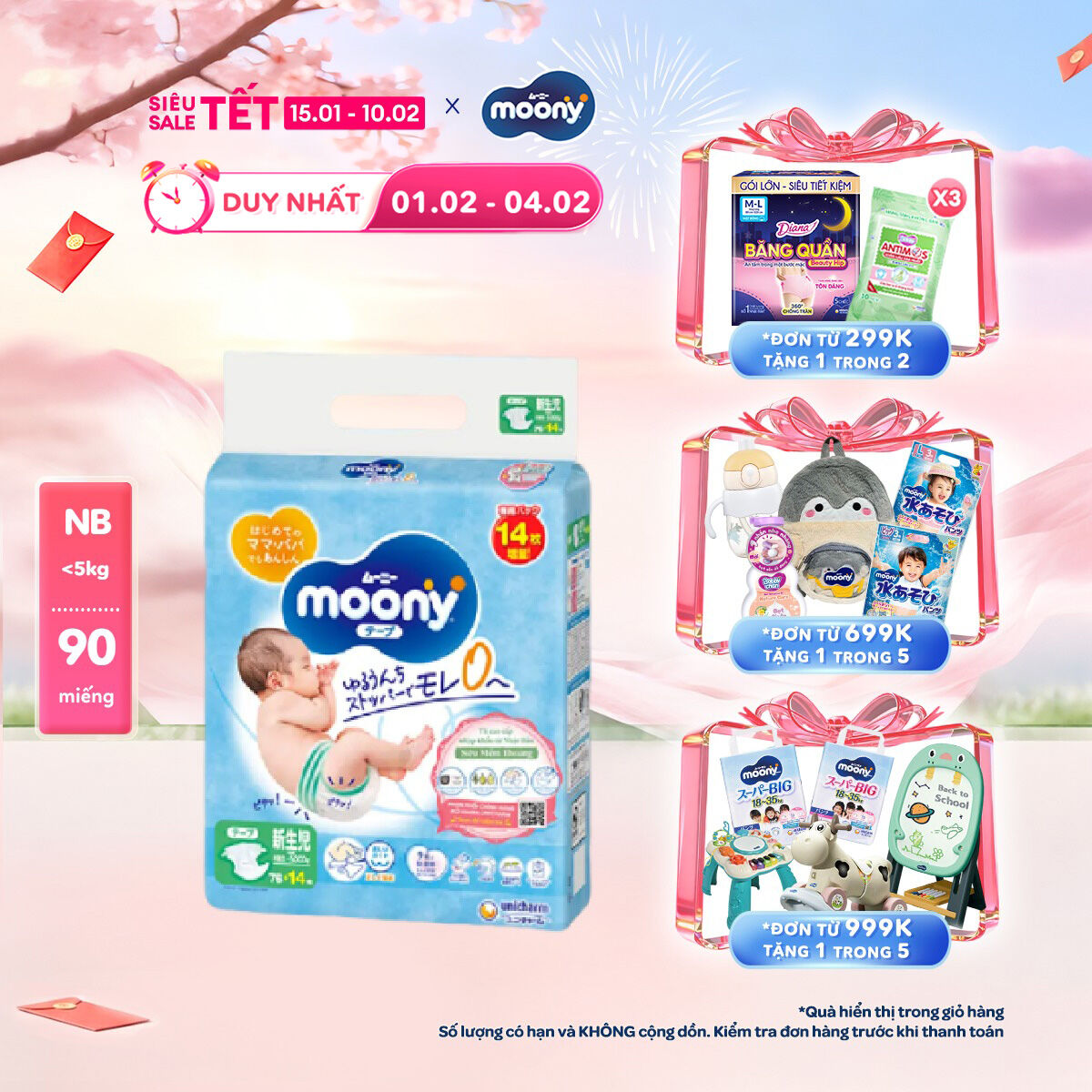 Tã dán cao cấp Moony Blue size NB76(14) miếng