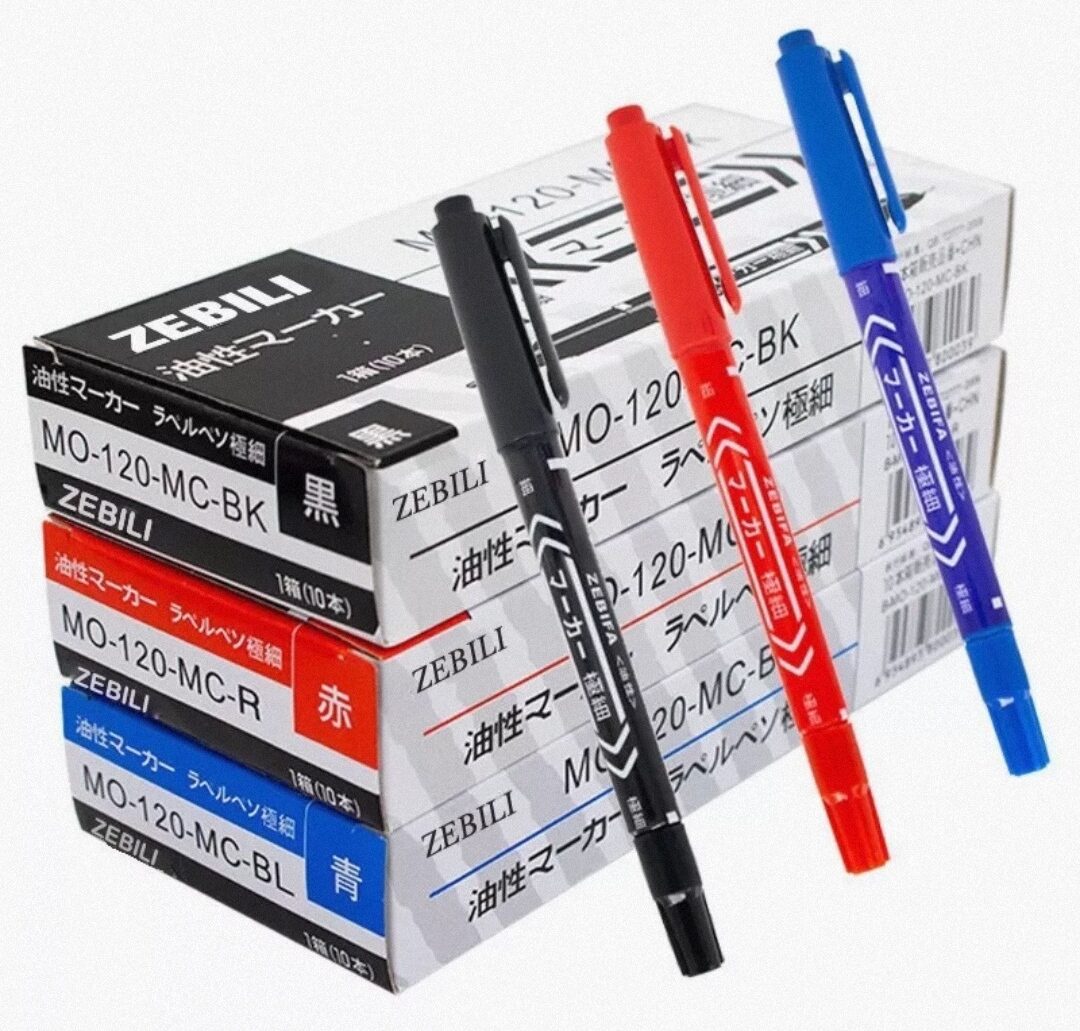 1 hộp 10 cây bút lông dầu Zebra Mo. 120 hai đầu nhỏ: 1 đầu 0.5mm và 1 đầu 1mm