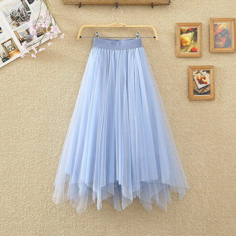 Thanh Lịch Cao Vòng Eo Chân Váy Midi Dành Cho Nữ Bất Đối Xứng Gạc Lưới Cổ Tích Váy Dáng Chữ A Thon Gọn Quần Áo Công Sở Thời Trang Xuân Hè Phong Cách