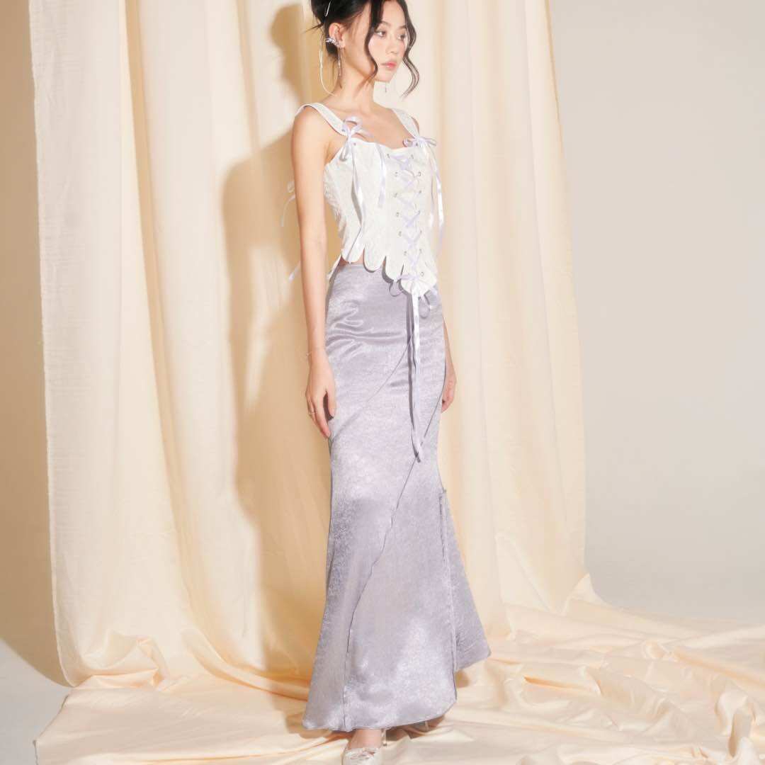 Chân váy lụa dáng dài gân nổi INTO.EIGHT thiết kế (Eve Skirt)
