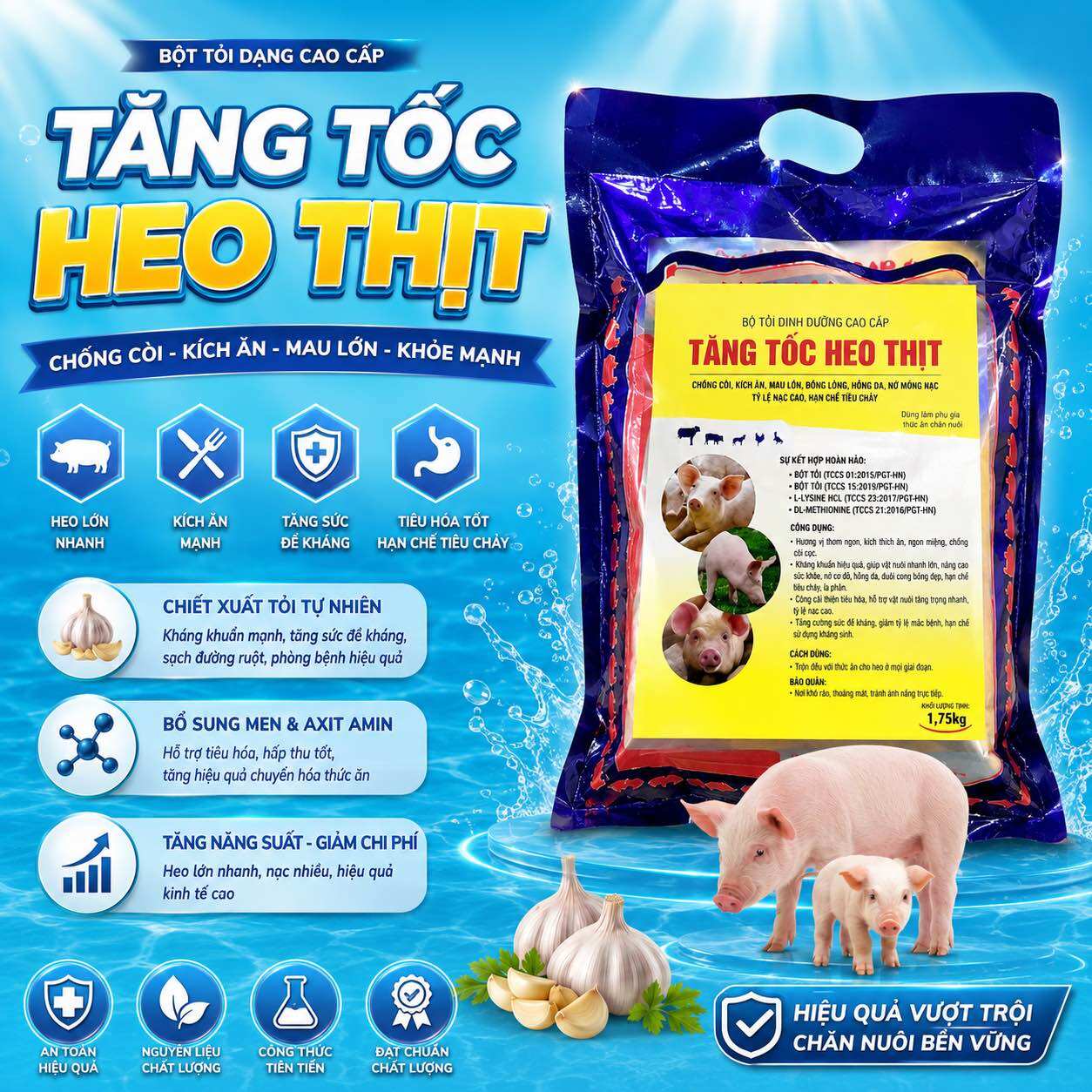 Dinh Dưỡng Tăng Tốc Heo Thịt 1.75kg - Kích Ăn, Mau Lớn, Tăng Sức Đề Kháng ( bột tỏi)