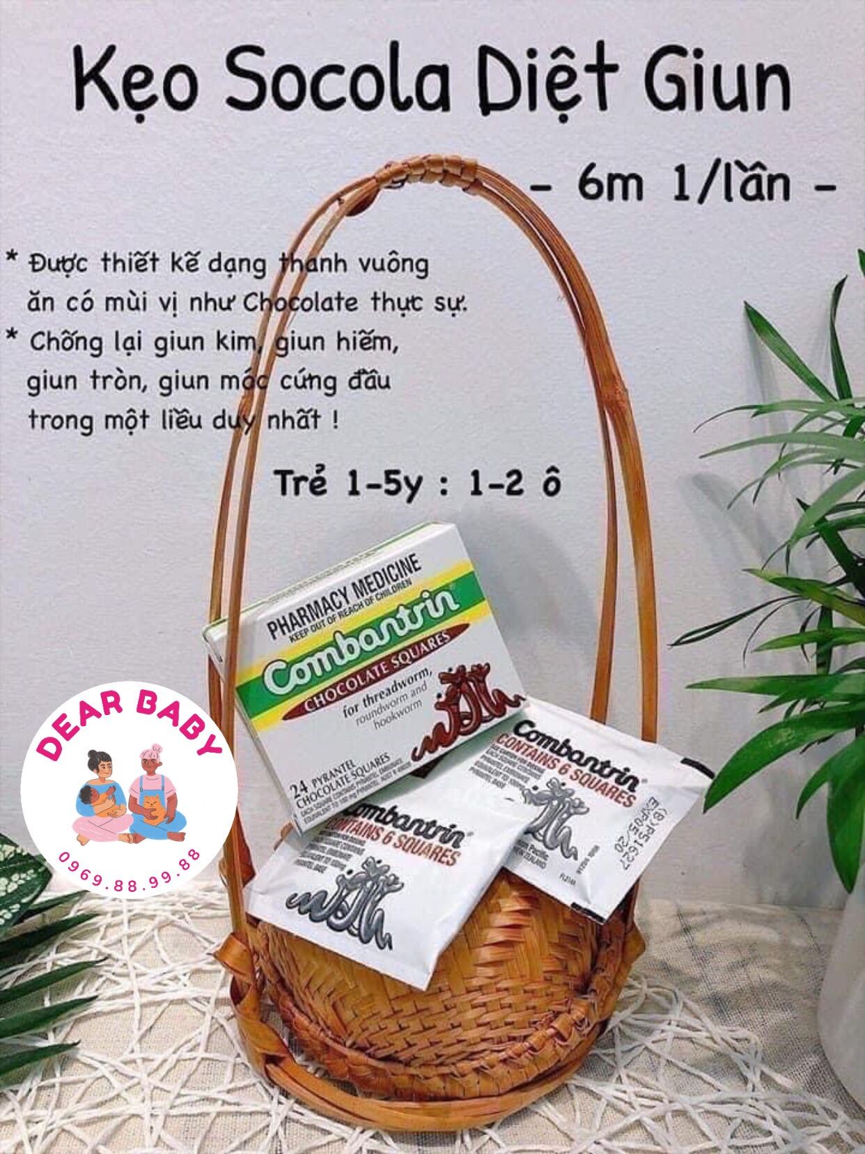 Viên tẩy giun Combantrin dạng keo socola cho bé