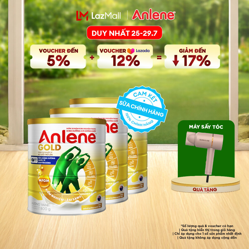 [Voucher giảm đến 26%]Combo 3 Sữa Bột Anlene Gold Hương Vani 800G