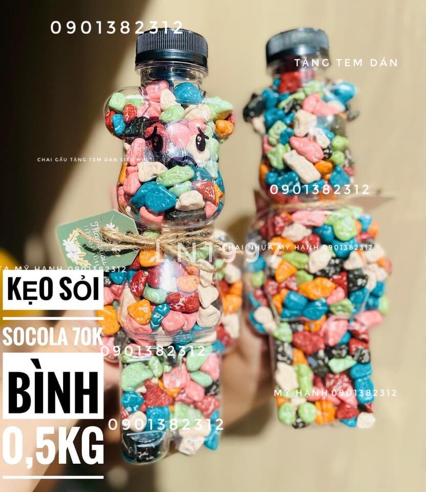 Chai nhựa gấu bearick 550ml tặng tem dán và nơ
