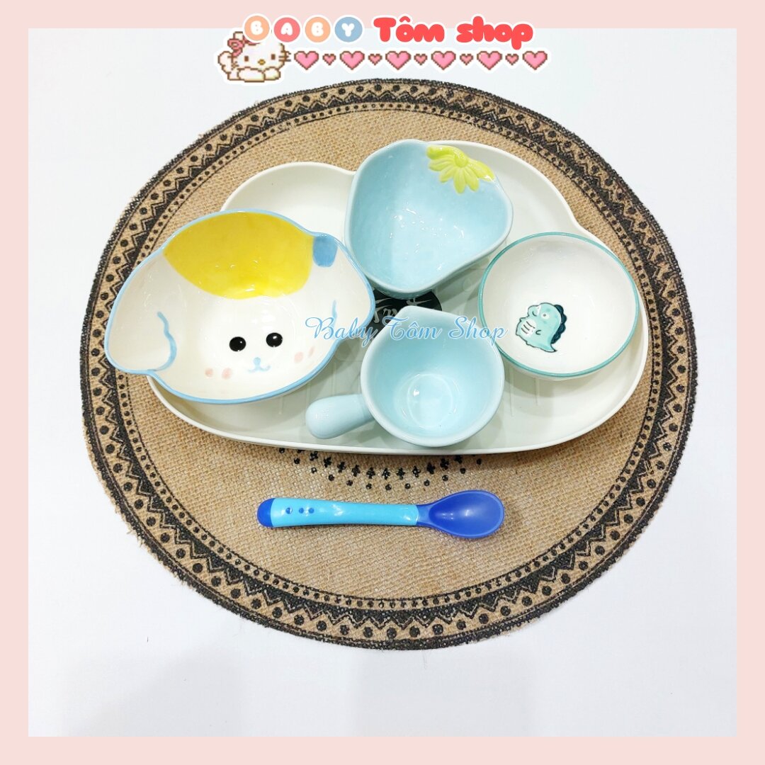 Combo bát ăn dặm gốm sứ hình ngộ nghĩnh,cute cho bé yêu NCC Baby Tôm, chén bát kiểu Nhật, dễ thương, chịu nhiệt cao, an toàn