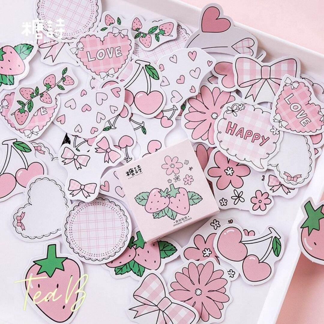 Set 45 sticker (miếng dán) trang trí tông hồng (Tea.B_ST22)