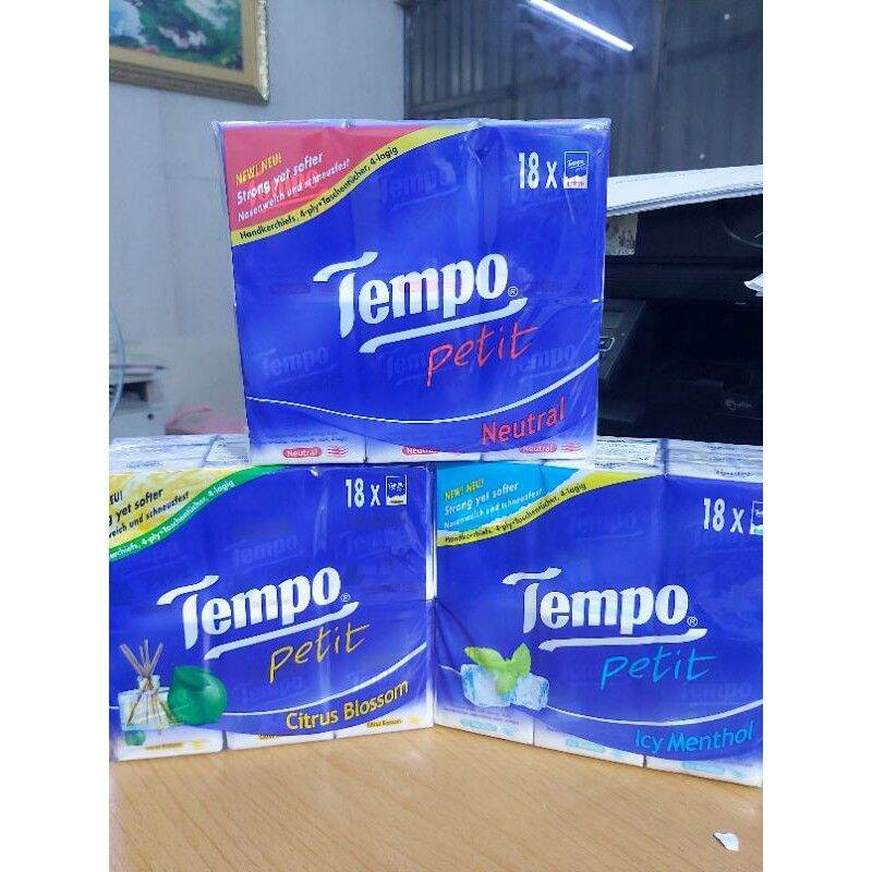 Khăn Giấy Tempo Petit Icy Menthol mùi bạc hà, sả chanh, không mùi