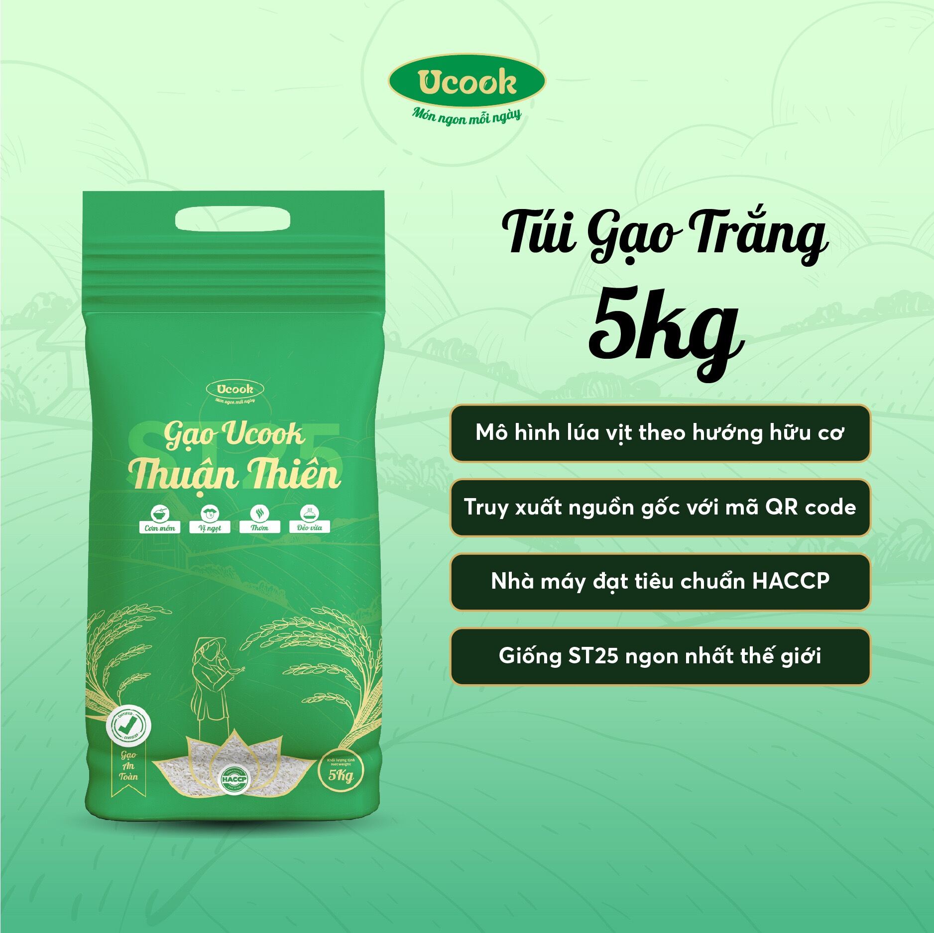 Gạo Ucook lúa vịt ST25 Thuận Thiên túi 5kg NLF - ShopFood77