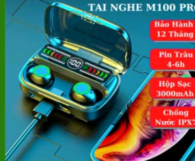 Tai Nghe Không Dây M100 Bluetooth 5.3 TWS Hifi Chống Thấm Nước Kèm Mic , Pin Trâu 4h , Bảo Hành 3 tháng