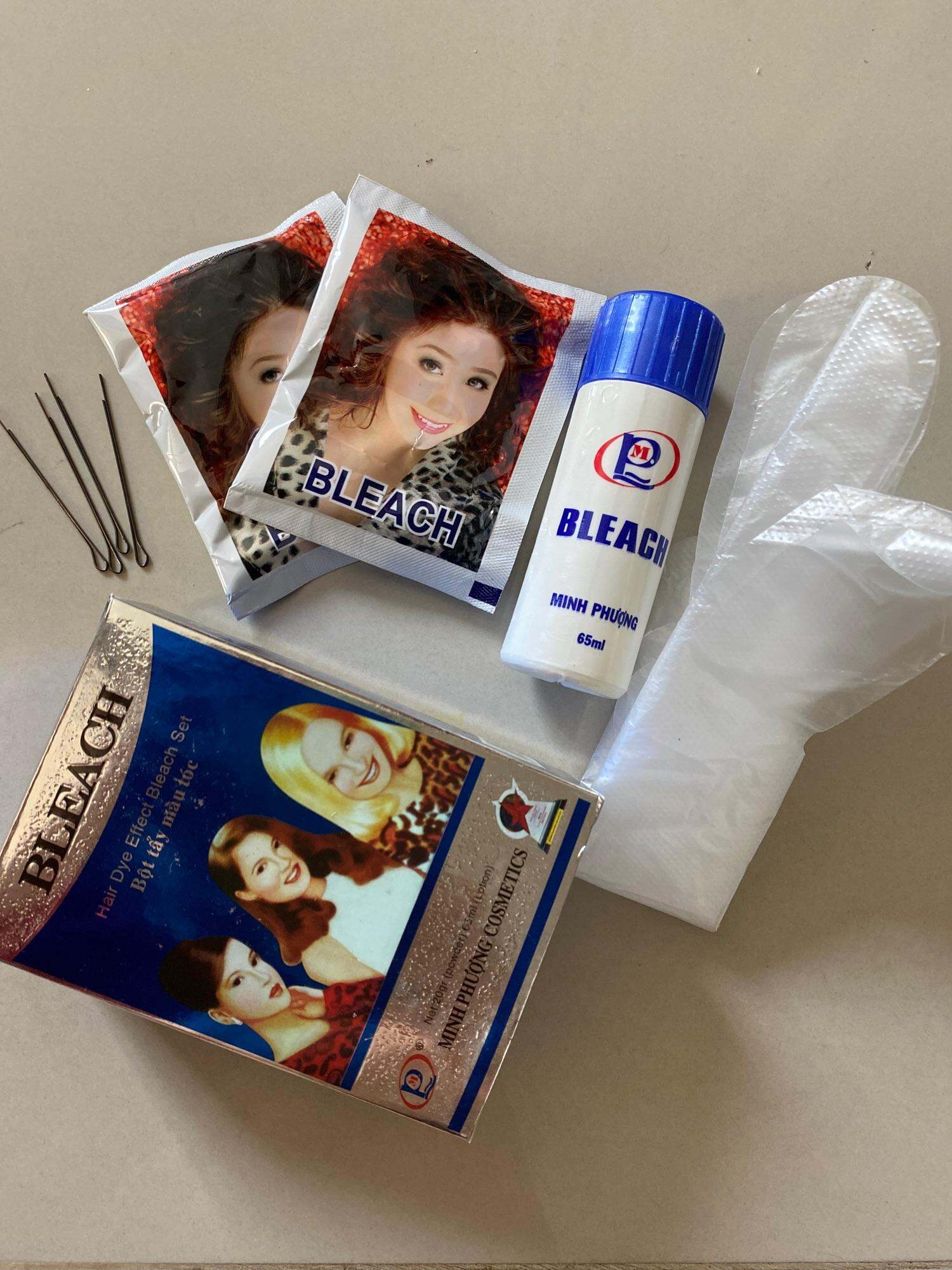 Bột tẩy tóc Minh Phượng BLEACH 20gr (kèm chai pha) Bột tẩy màu tóc Minh Phượng - 20gr bột + 65ml oxi