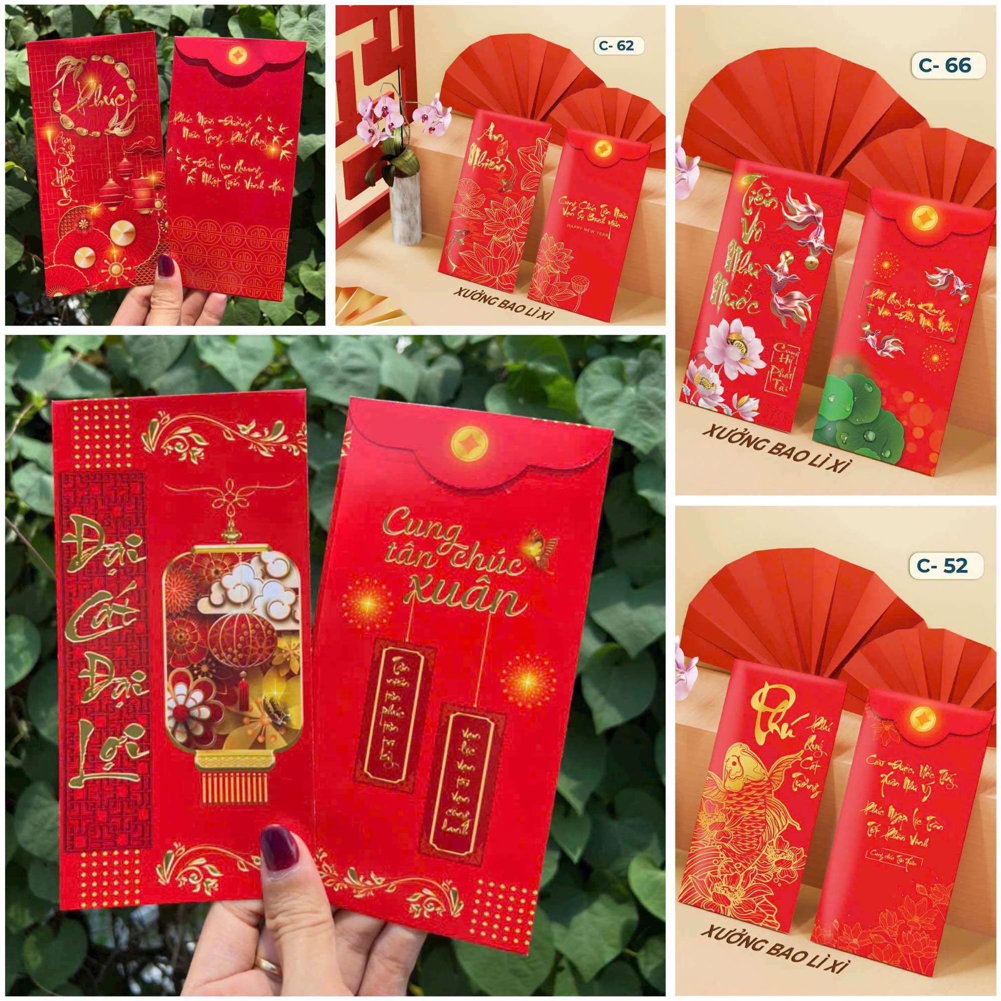 Bao lì xì tết 2025 (combo 100 bao lì xì 10 mẫu khác nhau )