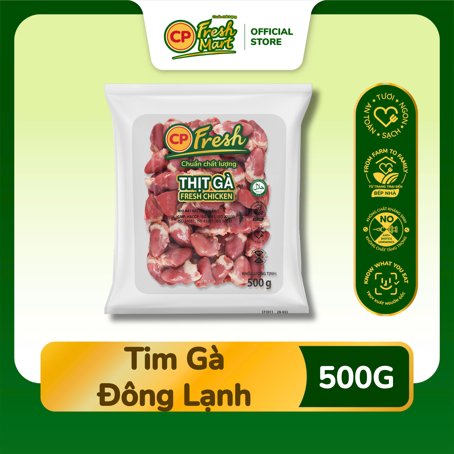 Tim Gà CP Đông Lạnh Khay 500G - Tươi Ngon Tiện Lợi - Mâm Cơm Gia Đình - CP Fresh Mart ( Bao bì ngẫu nhiên )