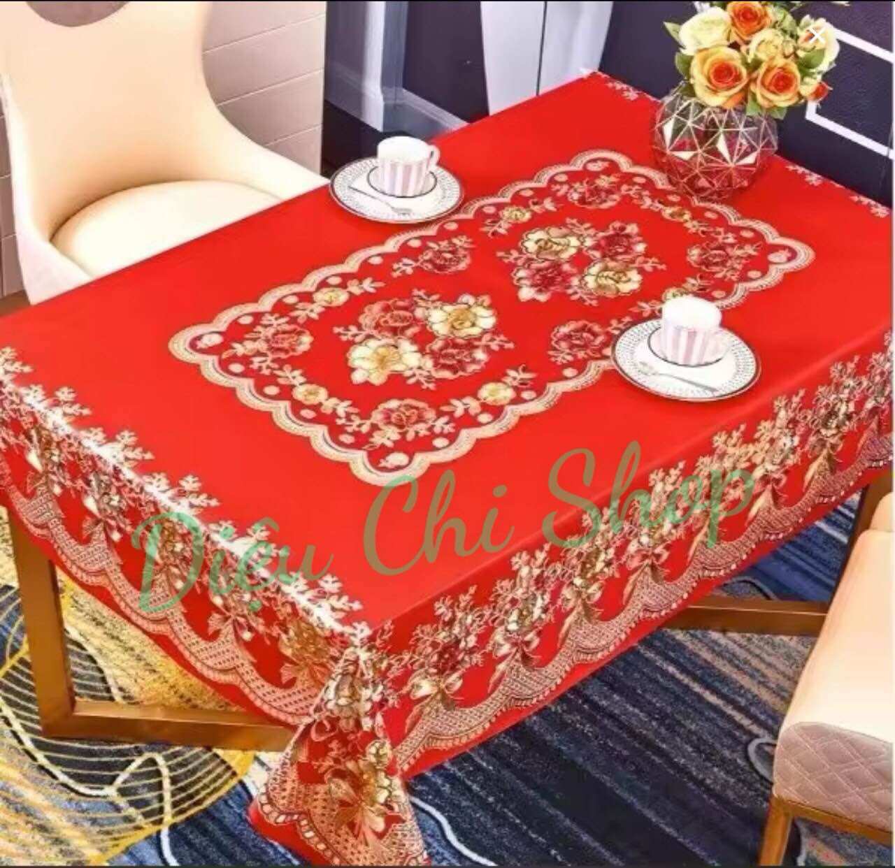 Khăn trải bàn 3d 1m4 x 1m8 hoạ tiết nổi sang trọng