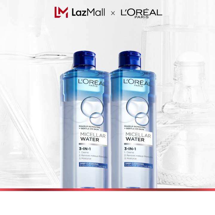 Bộ 2 nước tẩy trang đa năng Micellar Water 3-in-1 làm sạch sâu L’Oreal Paris 400mlx2 (xanh dương đậm) – virtual
