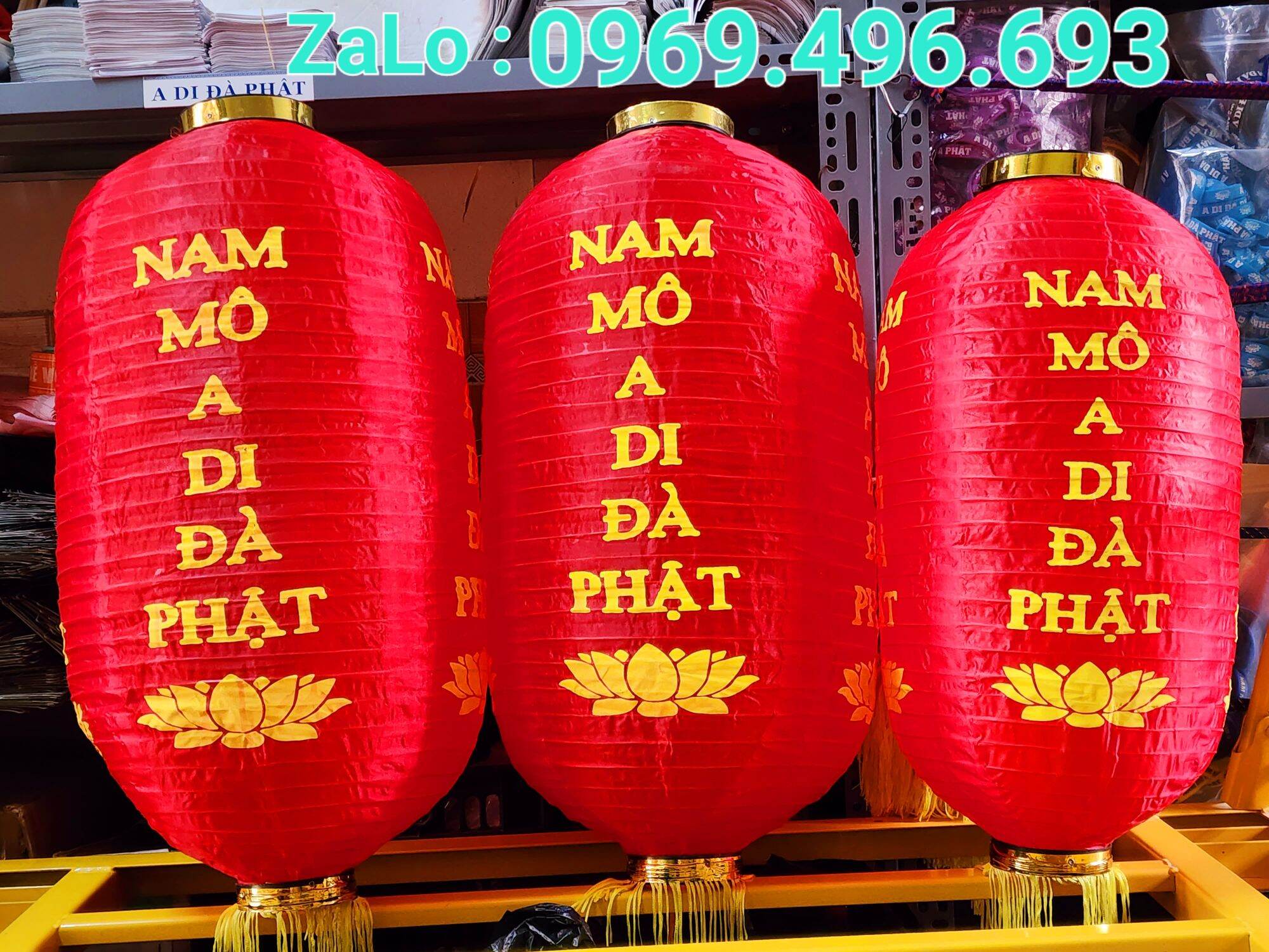 Lồng đèn a di đà phật vải lụa- treo ngoài trời