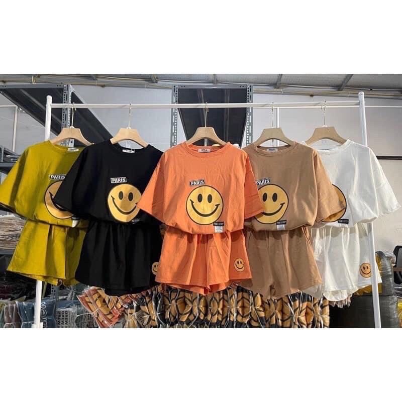 Set bộ đùi chất cotton su form rộng tay lỡ - mặt cười paris